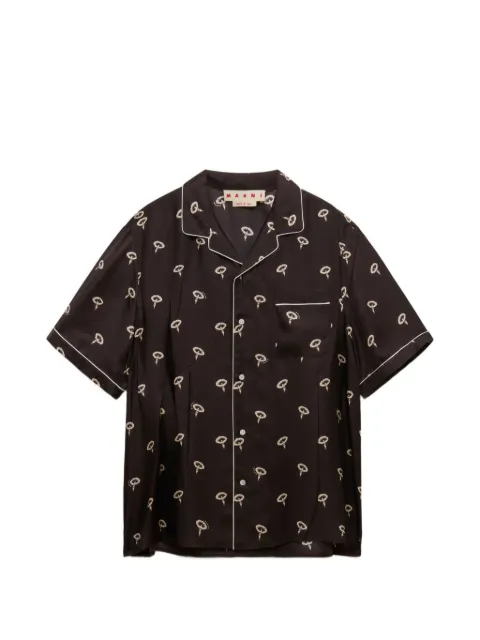 Marni brown silk twill pajama shirt with floral print