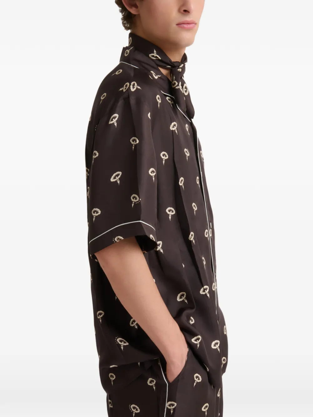 Marni Zijden twill pyjamashirt met bloemen-print Bruin