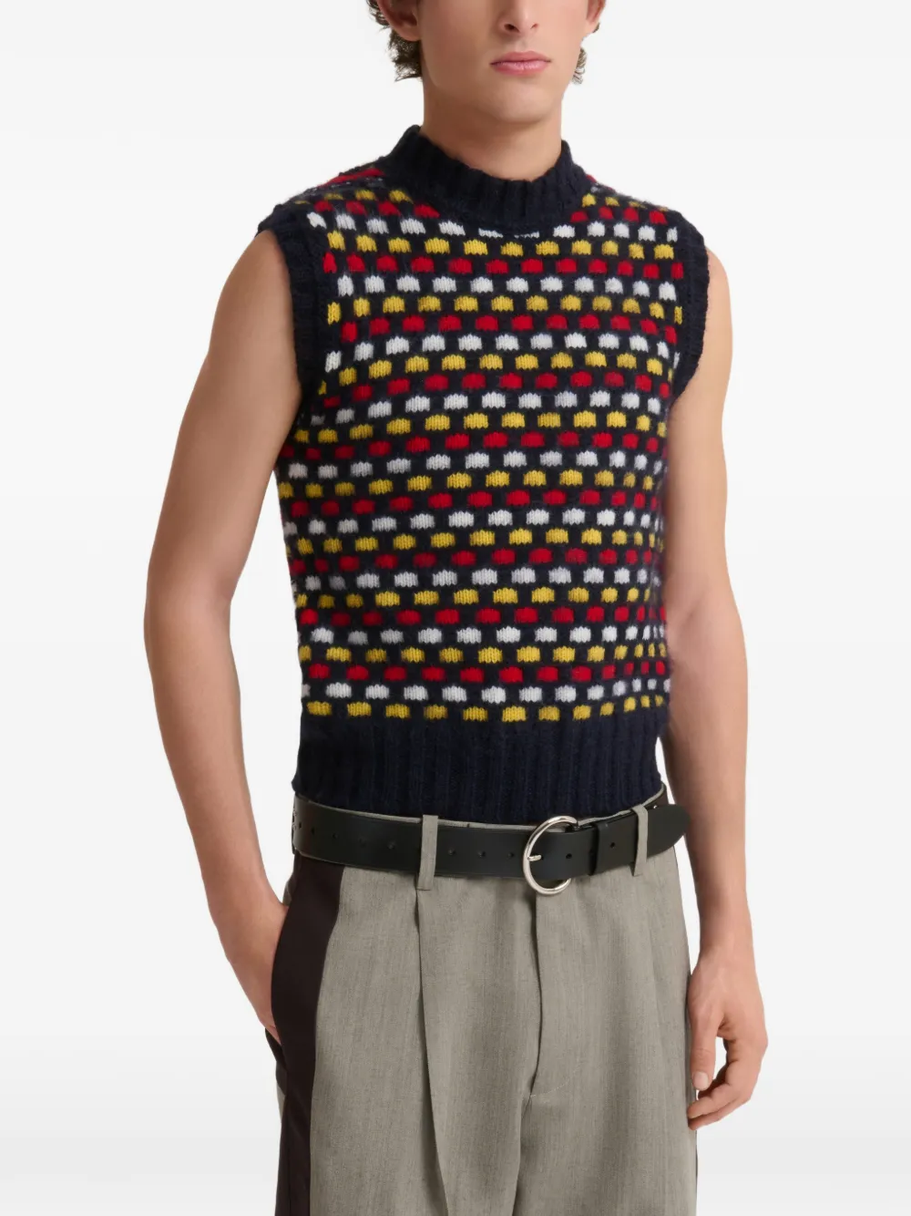 Marni Jacquard Shetland wollen vest Blauw