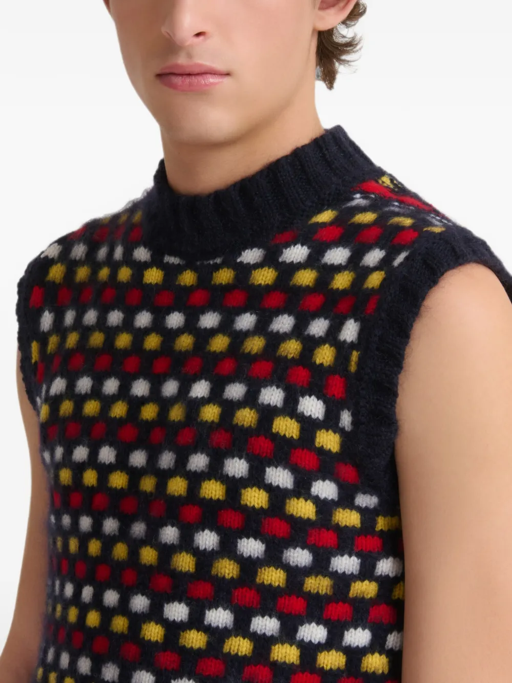 Marni Jacquard Shetland wollen vest Blauw