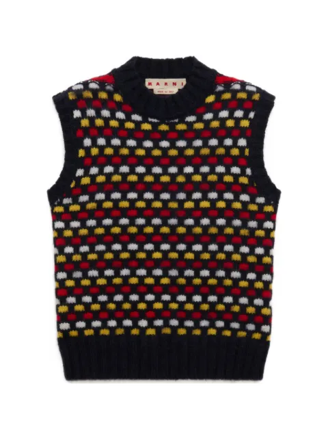 Marni red and blue jacquard Shetland wool vest