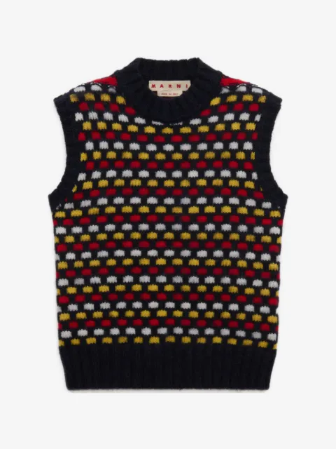Marni red and blue jacquard Shetland wool vest
