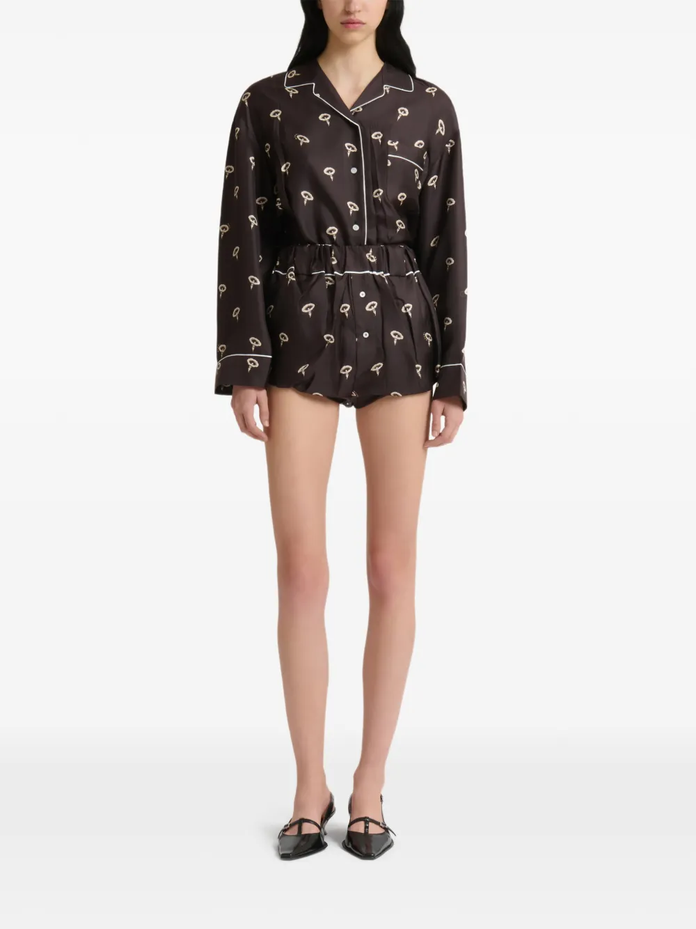 Marni brown silk twill bloomers with floral print - Marrone