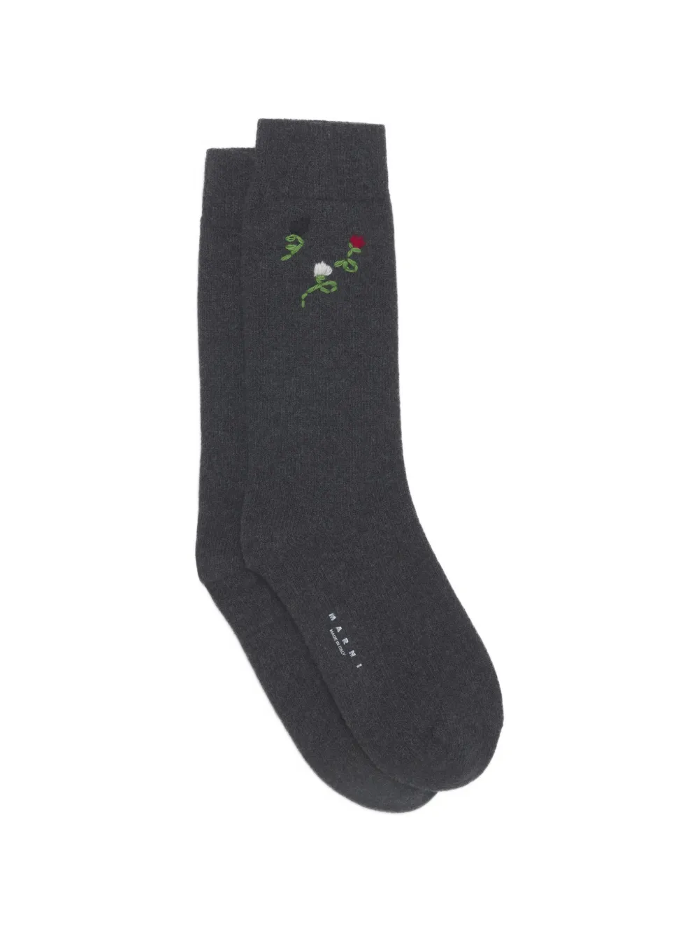 Marni grey wool-cashmere socks with flower embroidery - Grau