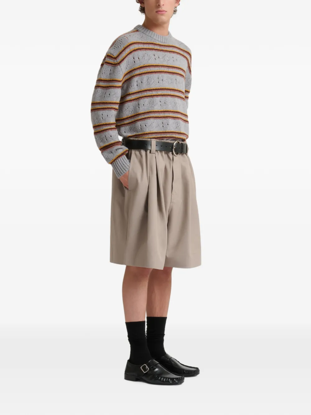 Marni Grijze canvas shorts met plooien Beige