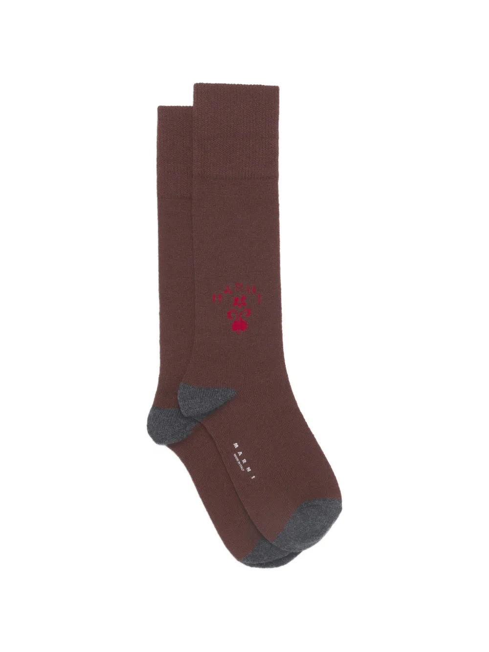 Marni deep brown wool-cashmere socks with heraldic logo - Marrone