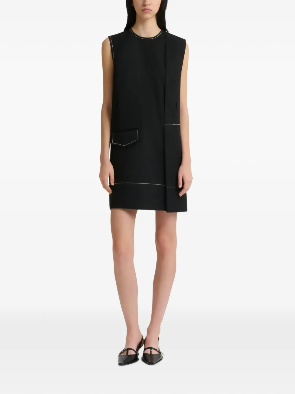 Marni Wollen mini-jurk met zak en wikkel-effect Zwart