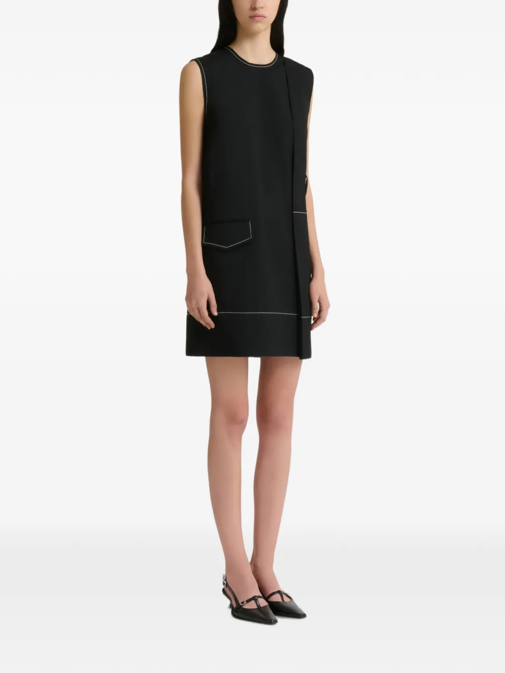 Marni Wollen mini-jurk met zak en wikkel-effect Zwart