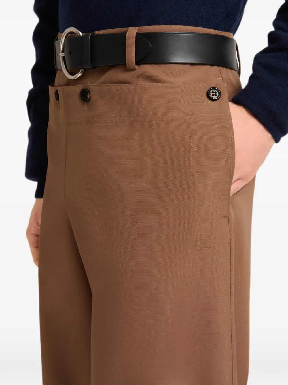 Marni technische wollen broek met geknoopte klep Bruin