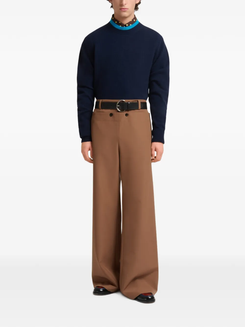 Marni technische wollen broek met geknoopte klep Bruin
