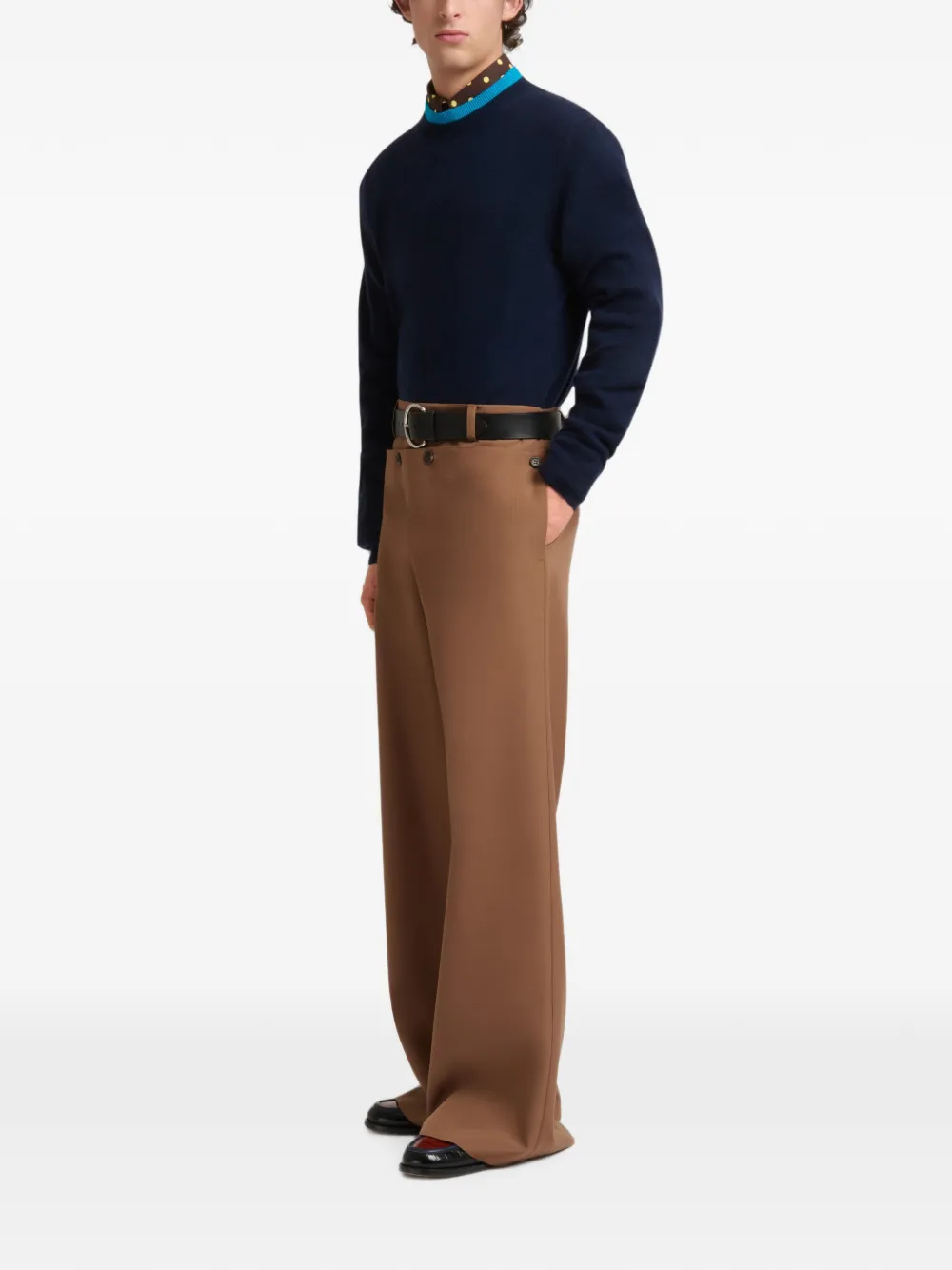 Marni technische wollen broek met geknoopte klep Bruin
