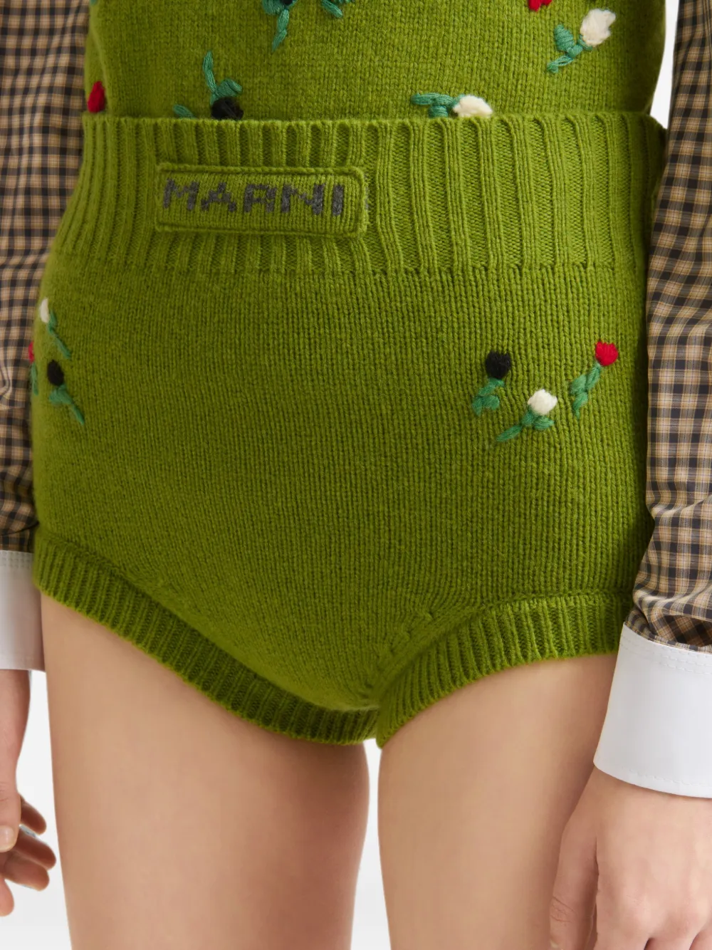 Marni Wol-kasjmier shorts met geborduurde bloemen Groen