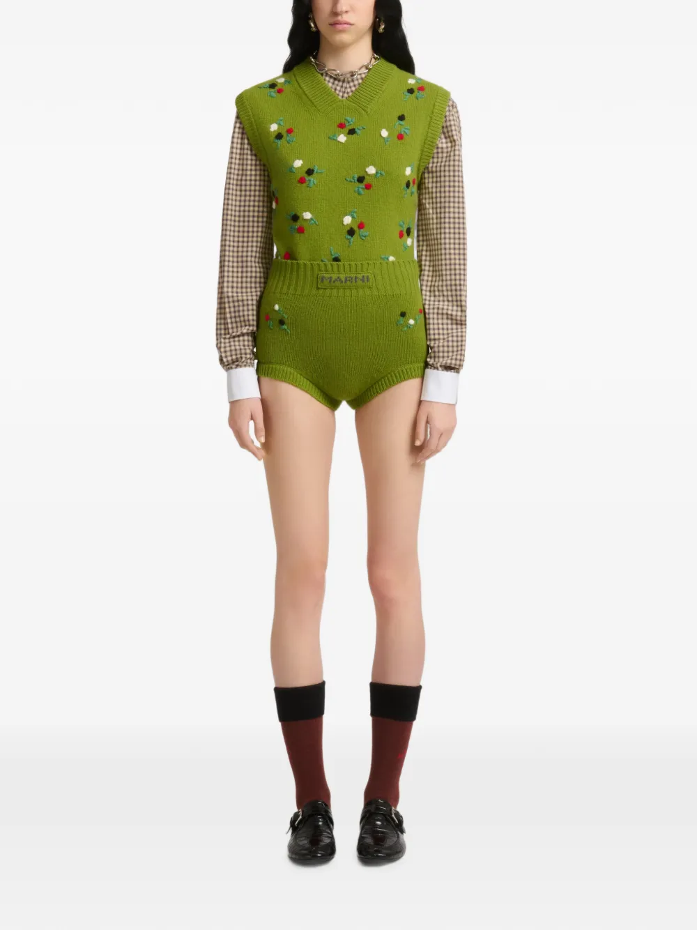 Marni Wol-kasjmier shorts met geborduurde bloemen Groen