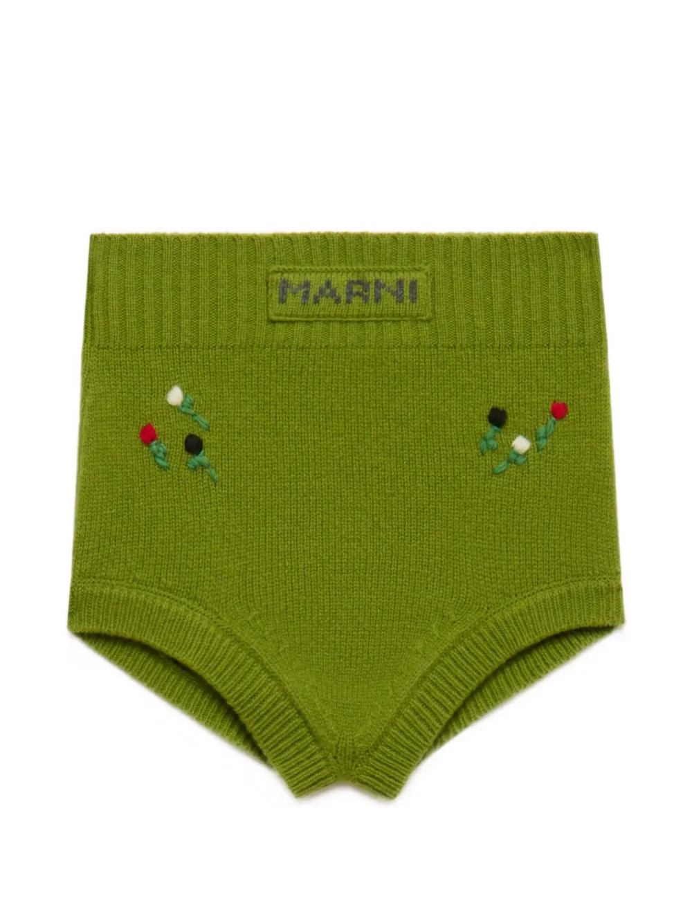 Marni green wool-cashmere briefs with flower embroidery - Verde