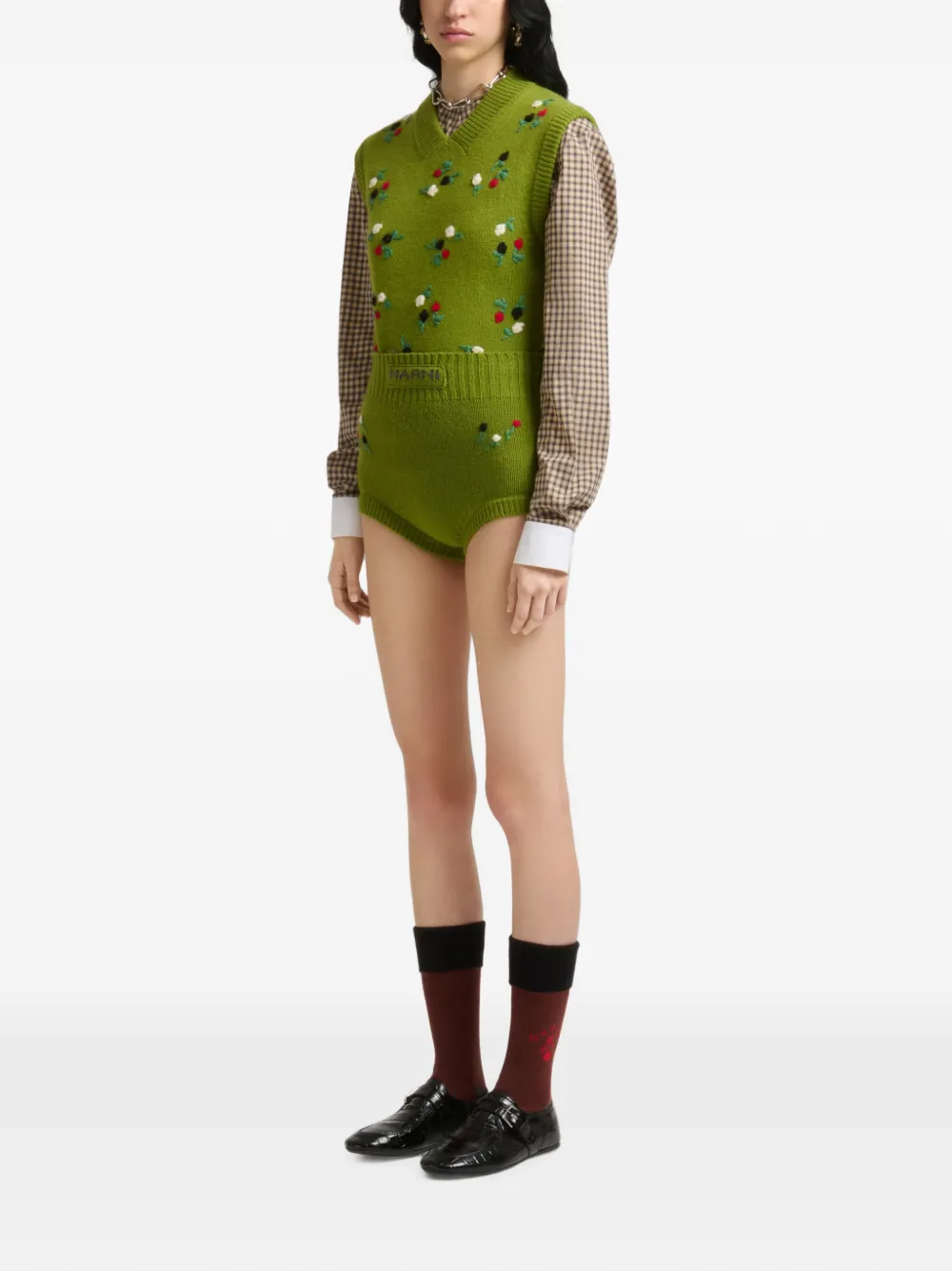 Marni Wol-kasjmier shorts met geborduurde bloemen Groen