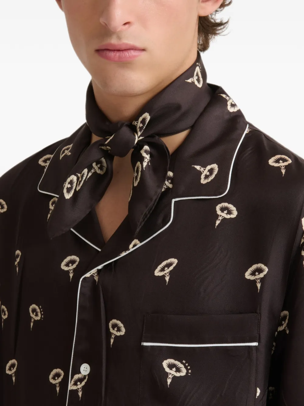 Marni Zijden foulard met bloemenprint Bruin
