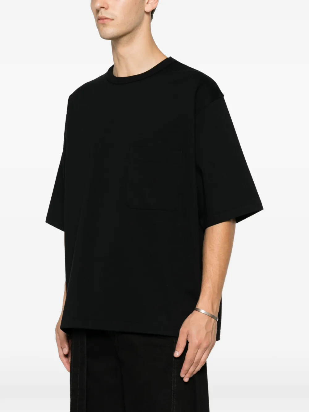 LEMAIRE Boxy T-shirt in Compact Cotton Jersey in Black, view 3
