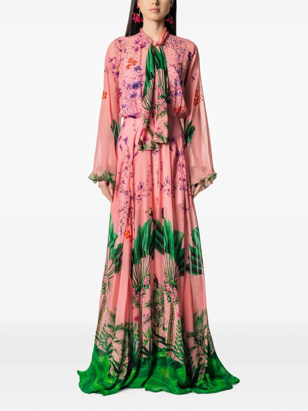 MIAU by Clara Rotescu floral-print pussy-bow maxi dress - Rosa