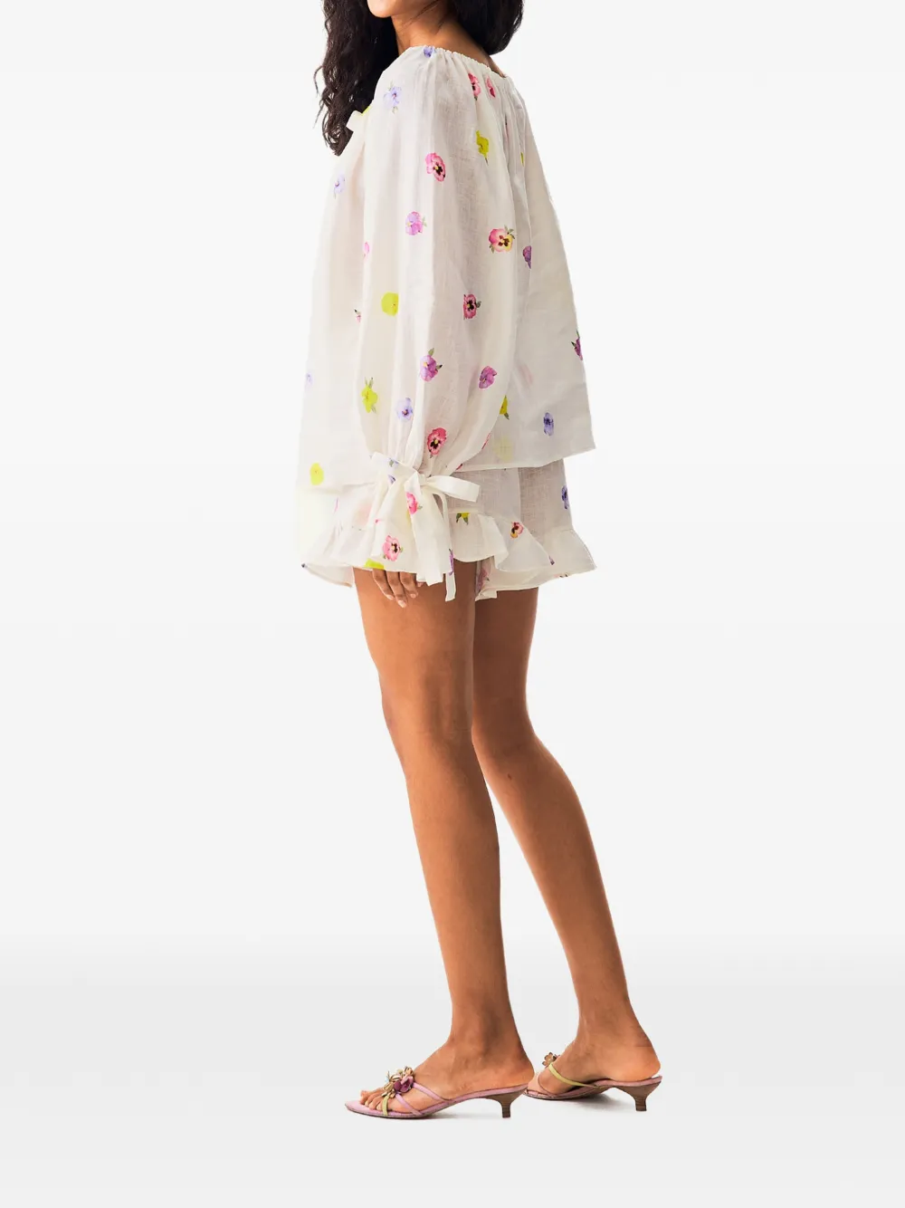 Sleeper Shorts met bloemenprint en ruches Beige