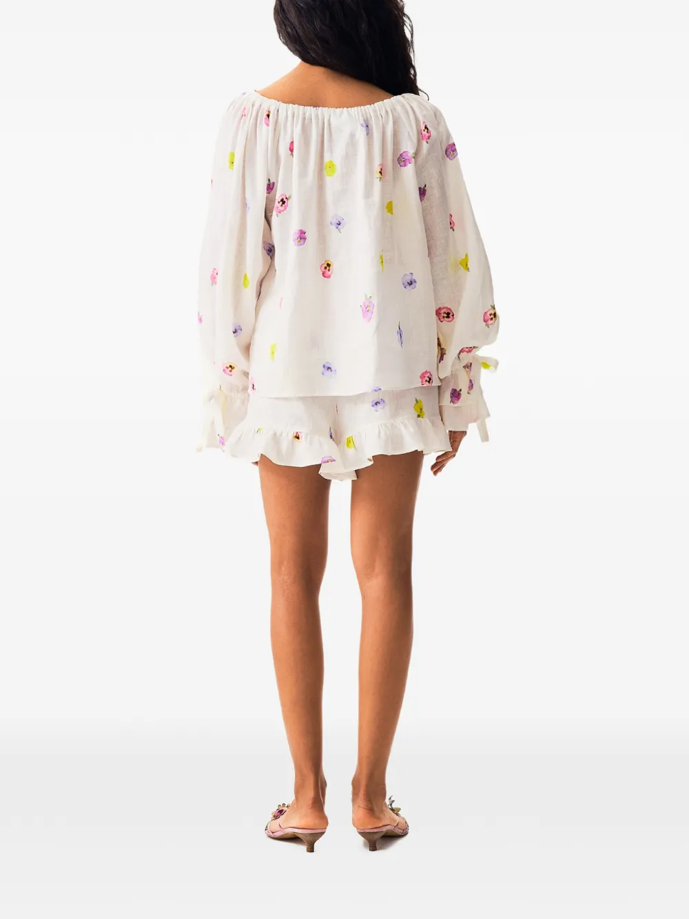 Sleeper Shorts met bloemenprint en ruches Beige