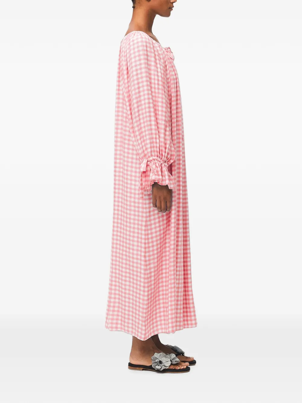 Sleeper Cha-Cha linnen maxi-jurk met gingham-ruit Roze