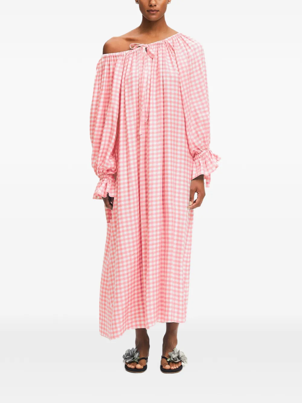 Sleeper Cha-Cha linnen maxi-jurk met gingham-ruit Roze