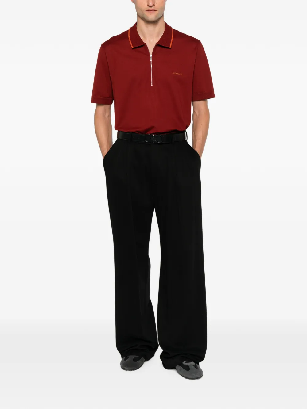 Ferragamo Poloshirt met geborduurd logo en ritssluiting Rood