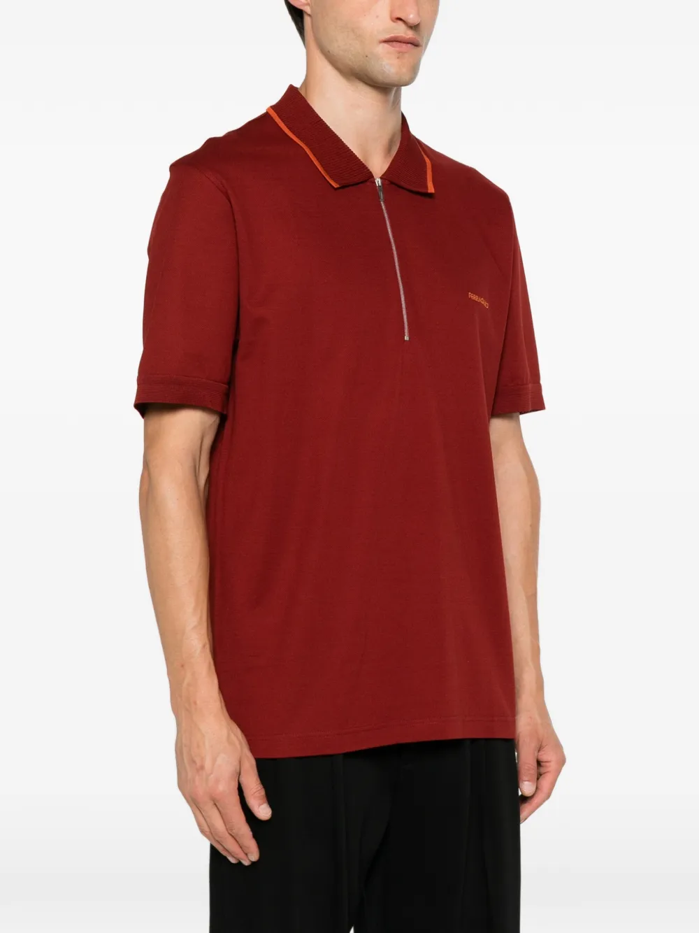 Ferragamo Poloshirt met geborduurd logo en ritssluiting Rood