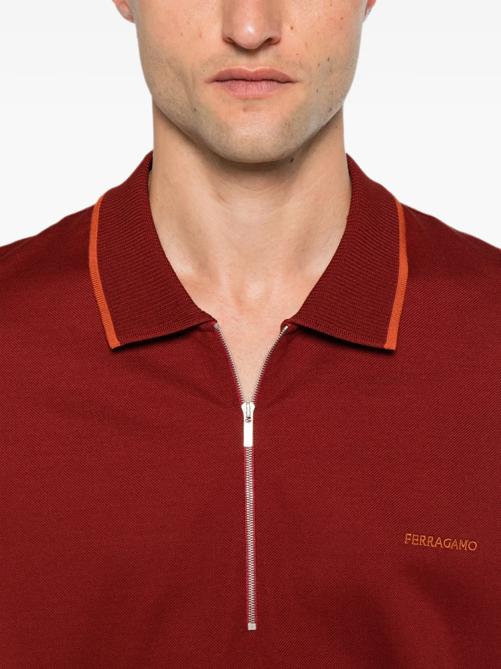 Ferragamo Poloshirt met geborduurd logo en ritssluiting Rood