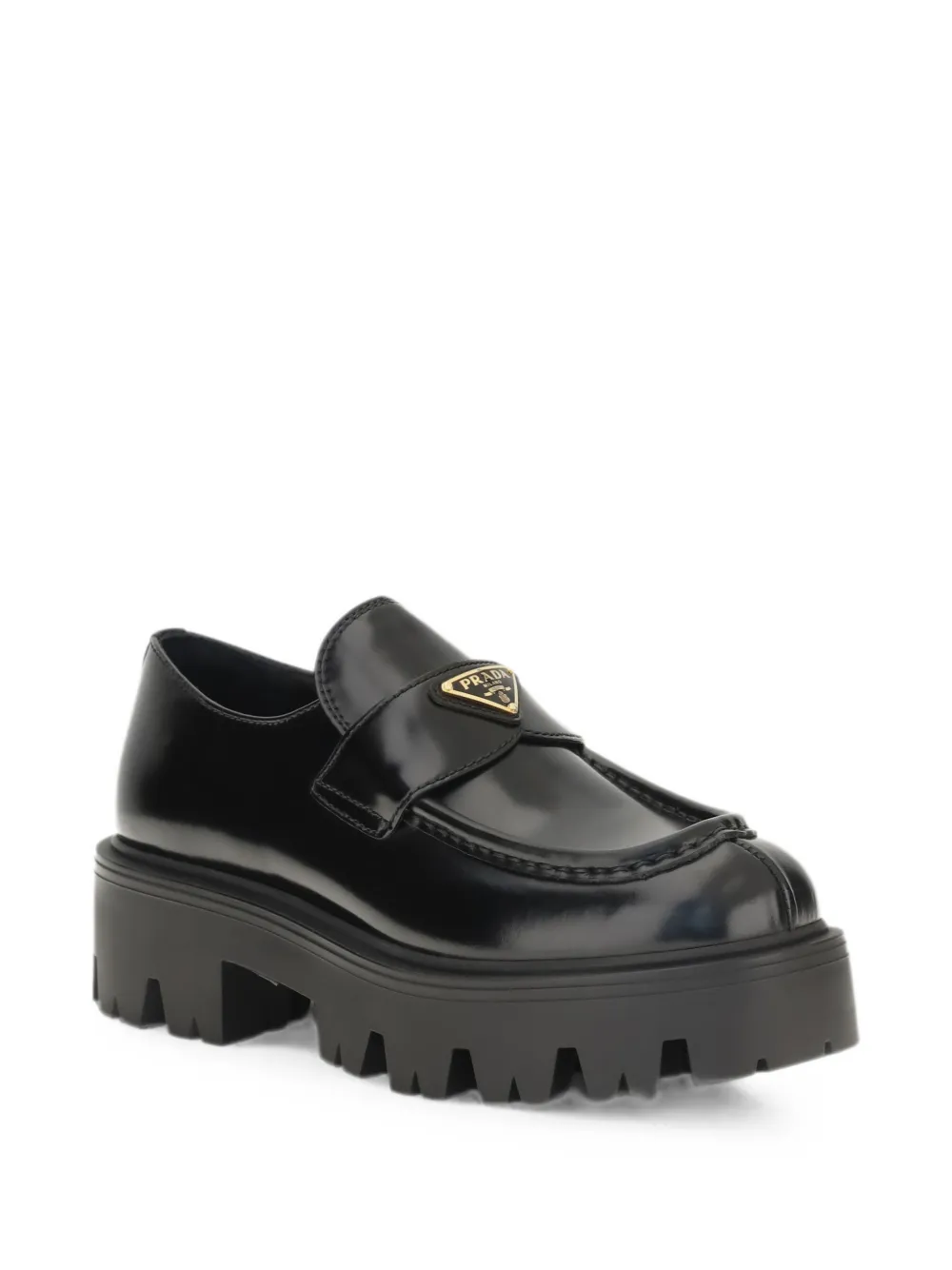 Prada logo-plaque chunky-sole loafers Zwart