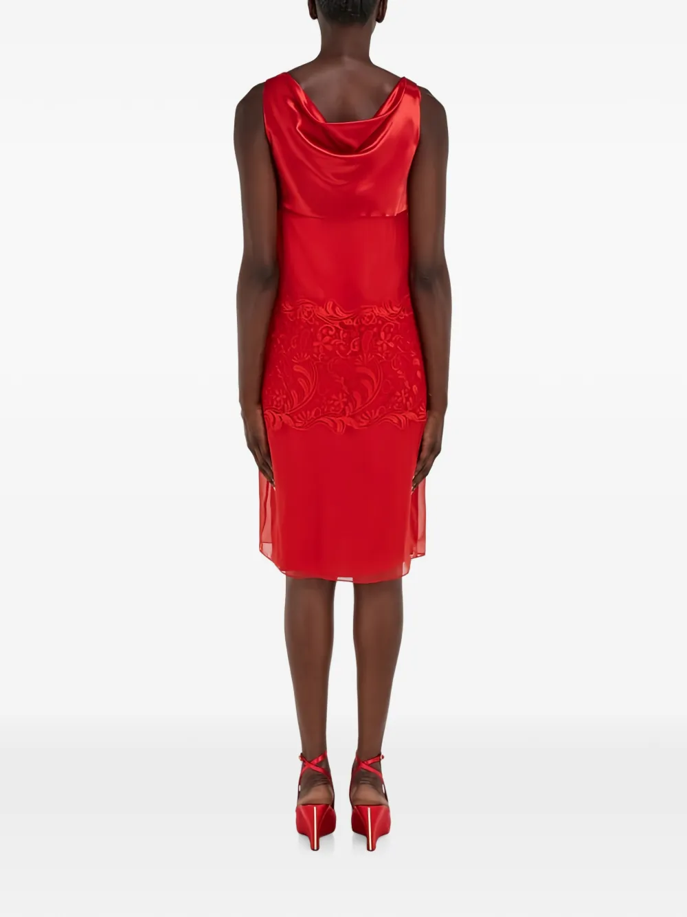 Ferragamo Gedrapeerde mini-jurk met geborduurd kant Rood