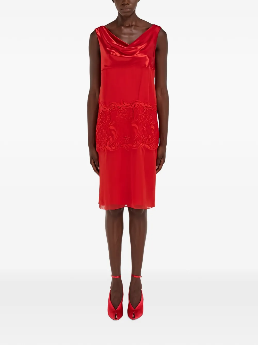 Ferragamo Gedrapeerde mini-jurk met geborduurd kant Rood