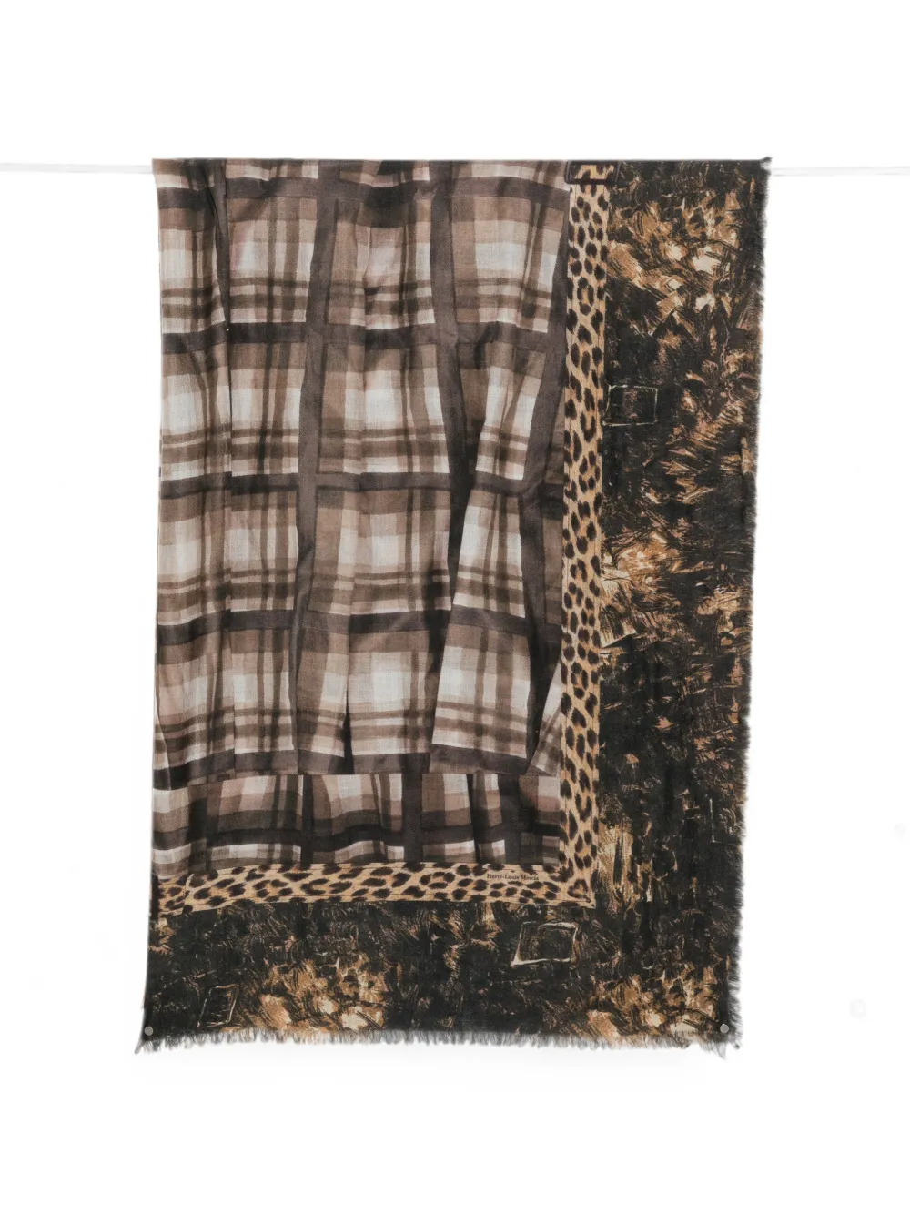 Pierre-Louis Mascia check-print leopard-pattern scarf - Marrone