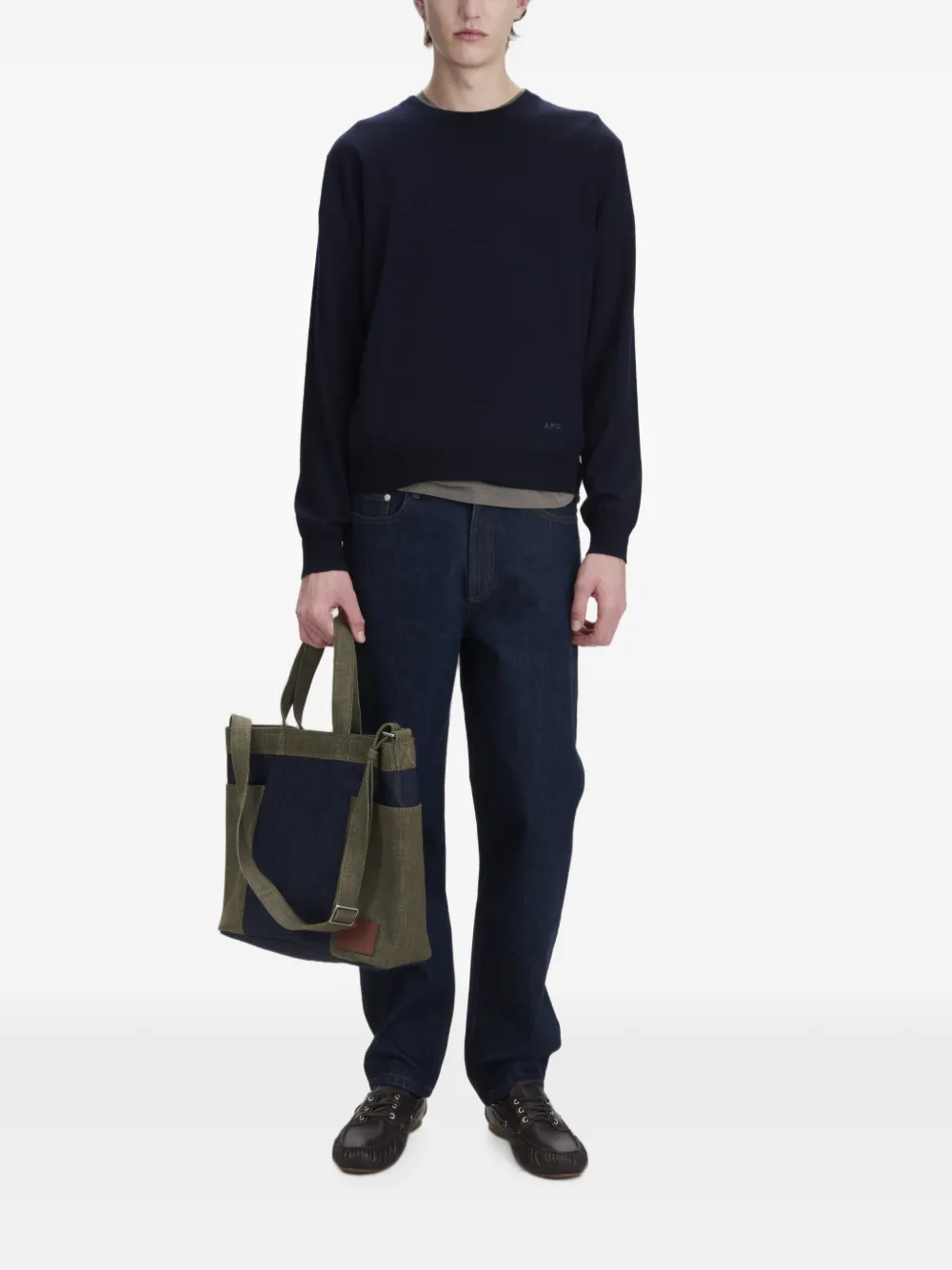 A.P.C. Mathieu trui met geborduurd logo Blauw