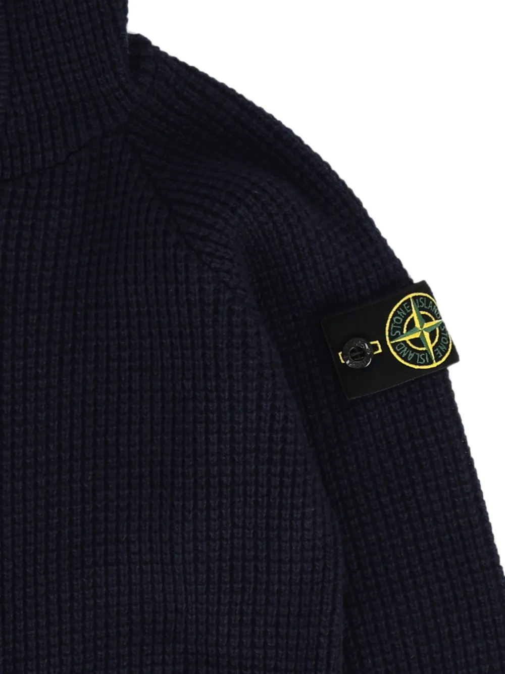 Stone Island Junior Compass-patch waffle-knit hoodie Blauw