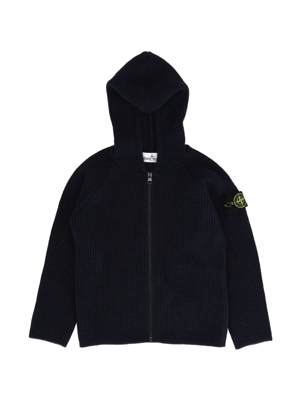 Stone Island Junior Compass-patch waffle-knit hoodie Blauw