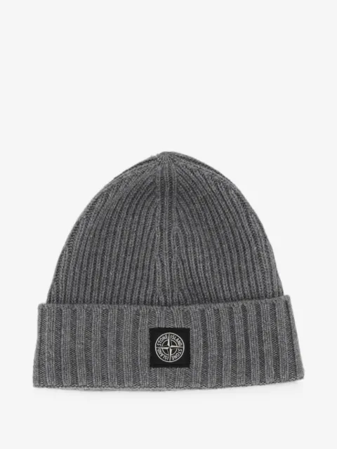 Stone Island Junior logo-patch knitted hat