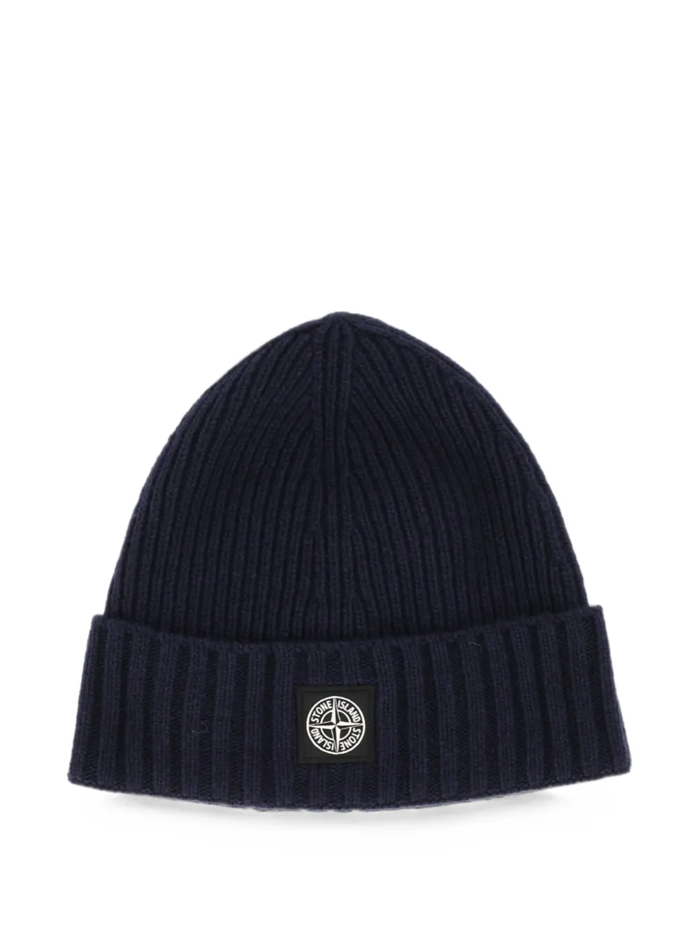 Stone Island Junior logo-patch ribbed-knit beanie hat - Blu