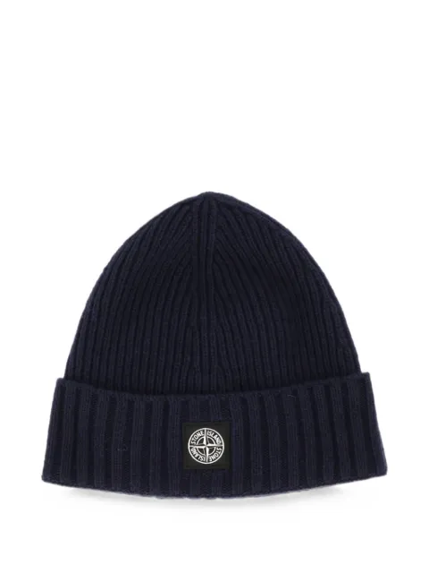 Stone Island Junior Gerippte Beanie mit Logo-Patch