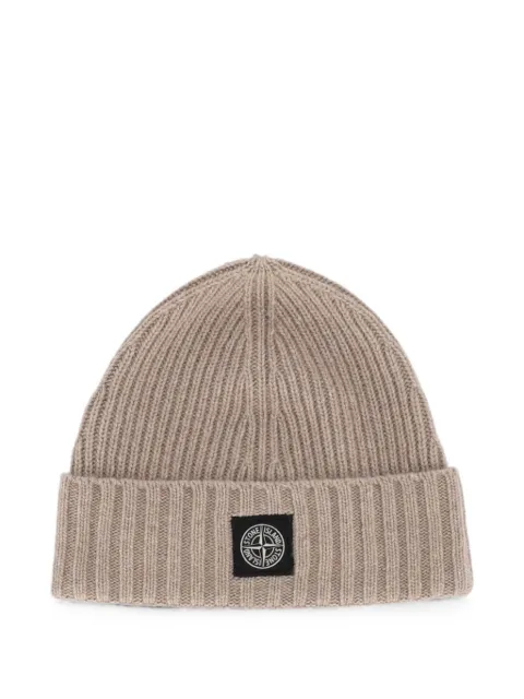 Stone Island Junior logo-patch knitted hat