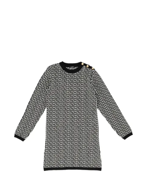 Balmain Kids monogram-knit button-detail dress