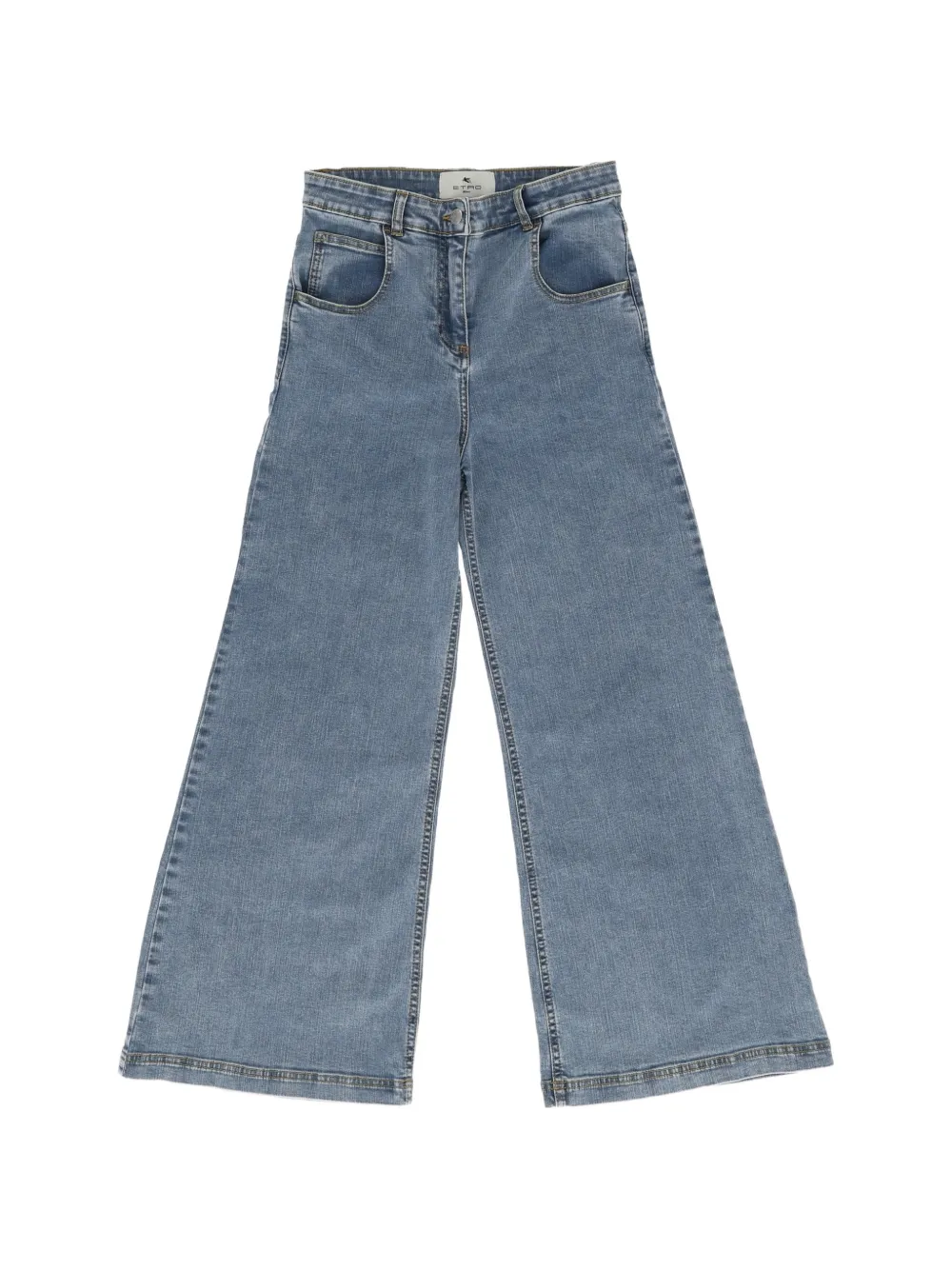 ETRO KIDS Pegaso-embroidered wide-leg jeans - Blu