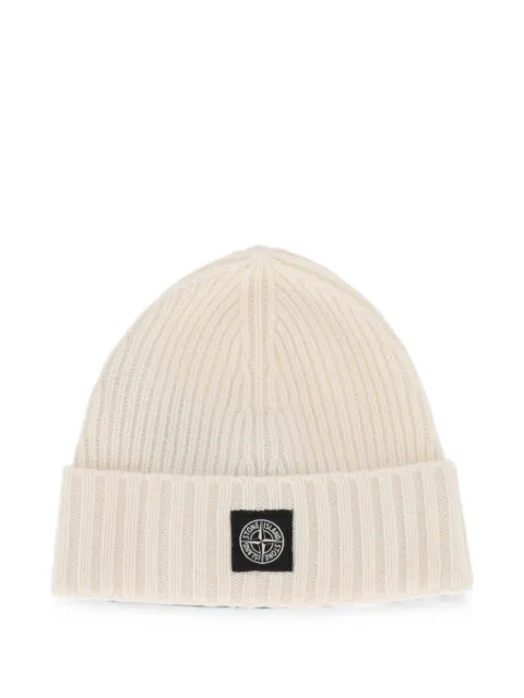 Stone Island Junior logo-patch knitted hat