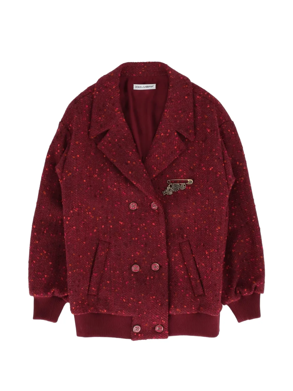 Dolce & Gabbana Kids Doppelreihige Bouclé-Jacke mit Zickzackmuster - Rot