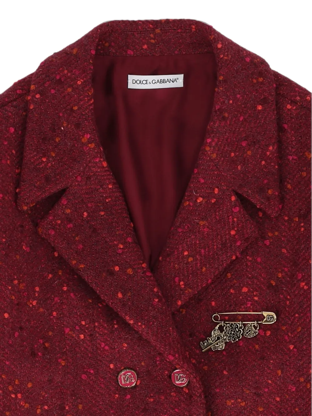 Dolce & Gabbana Kids Bouclé jack met dubbele rij knopen en chevron streep Rood