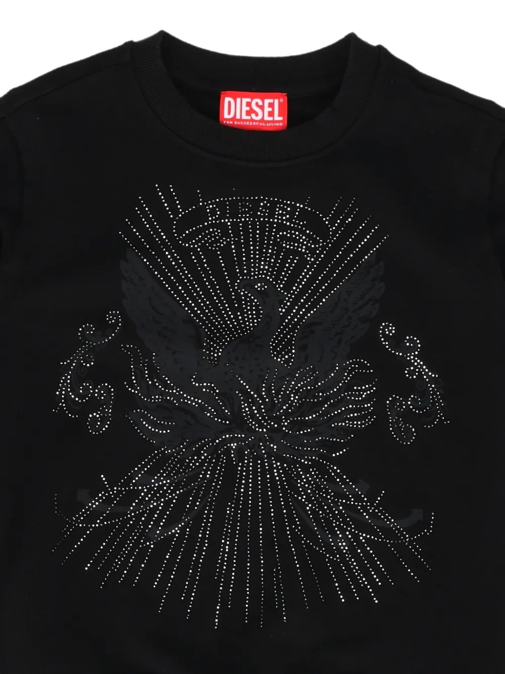 Diesel Kids Sweater verfraaid met stras en print Zwart