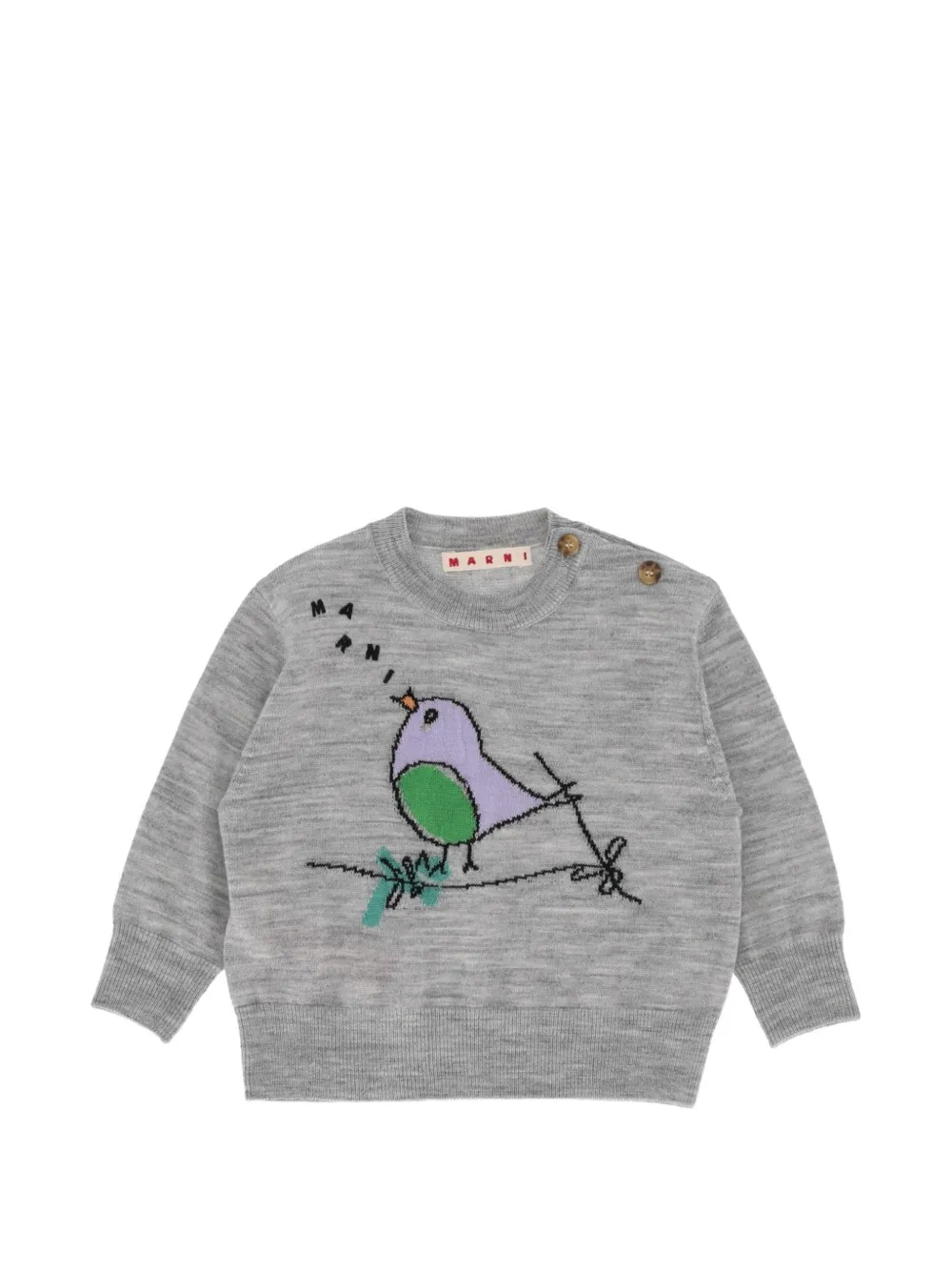 Marni Kids bird-intarsia button-fastening sweater - Grigio