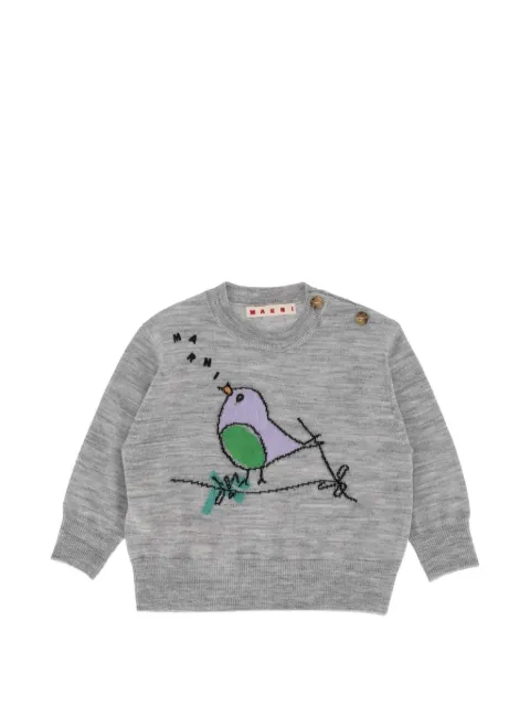 Marni Kids bird-intarsia button-fastening sweater