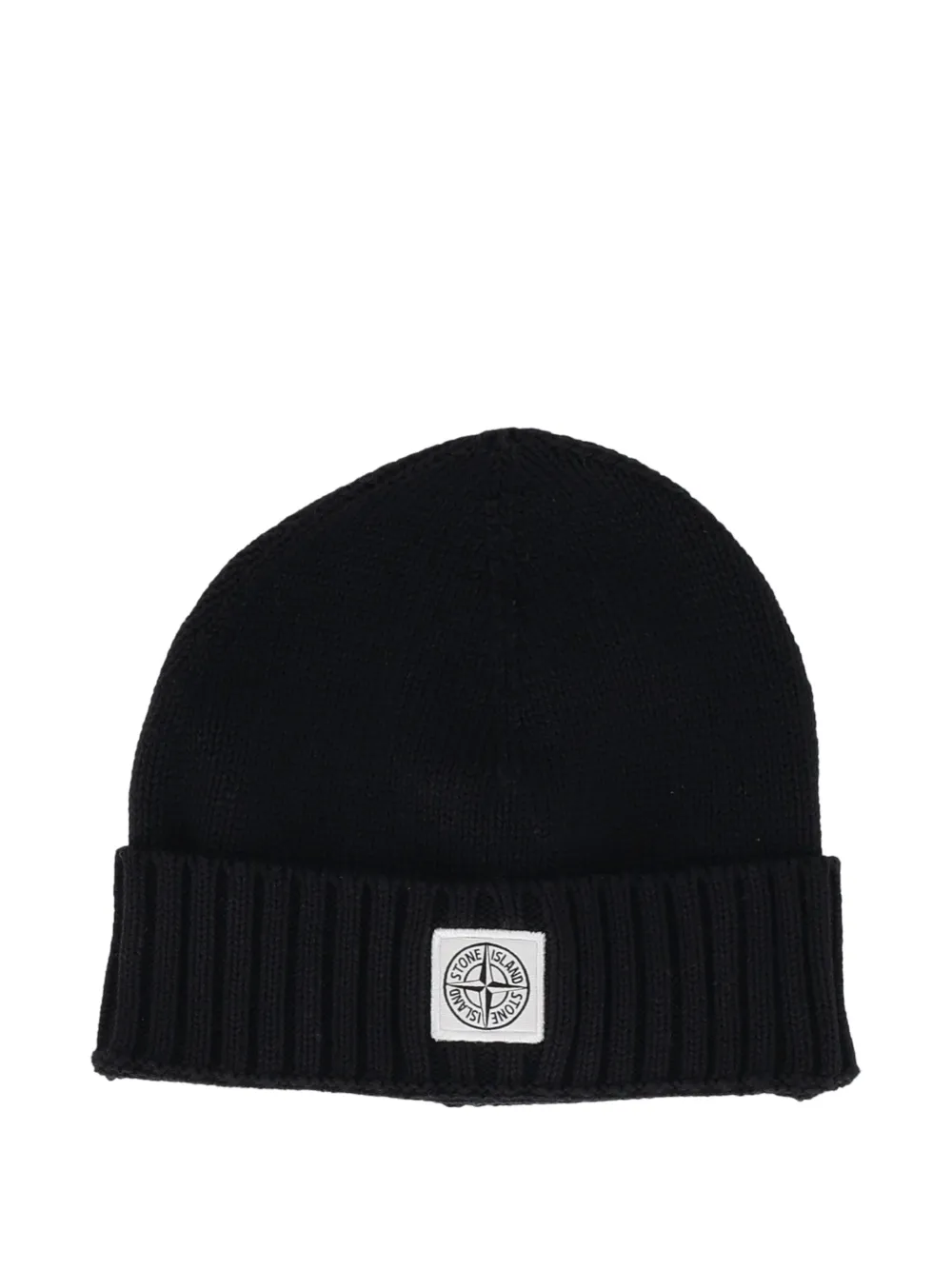 Stone Island Junior logo-patch ribbed-trim beanie hat - Nero