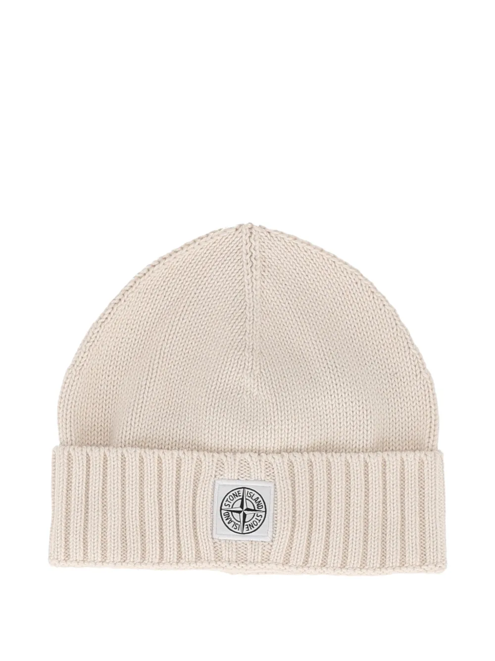Stone Island Junior logo-patch ribbed-trim beanie hat - Toni neutri